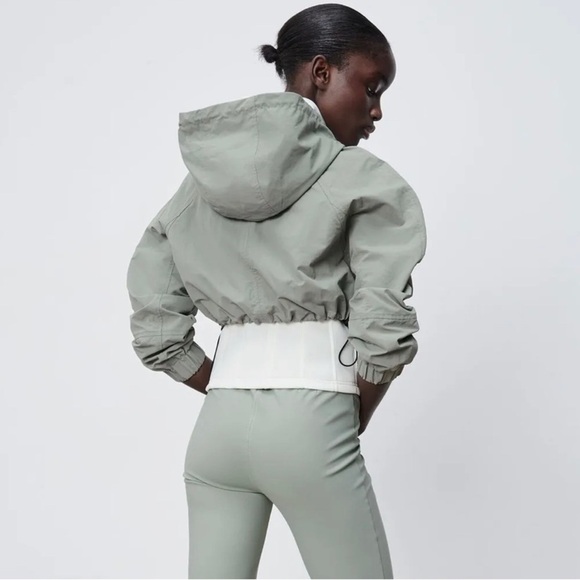 Zara Neoprene Sage & White Bomber Jacket - Picture 2 of 13